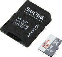 Карта памяти SDMicro 64Гб SanDisk SDSQUNB-064G-GN3MA, UHS-I U1, class 10, адаптер SD купить в Климовске Подольске Москве в интернет-магазине КОМПЬЮТЕР+ | www.cmplus.ru