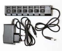 Концентратор USB 2.0 5BITES HB27-203PBK, 7 портов с выкл., с б/п, черный 